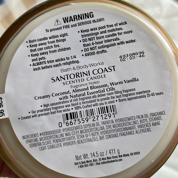 Santorini Coast Bath and Body Works 3wick candle - Picture 3 of 4
